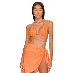 Good American Jacquard Tiny Ties Wrap Bikini Top Orange Cream 5